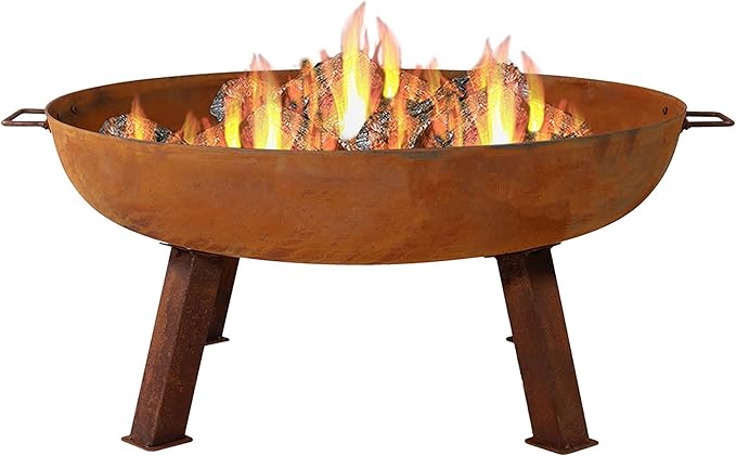 Sunnydaze 34-Inch Cast Iron Heavy-Duty Fire Pit for Outside - Wood-Burning Outdoor Fire Pit Bowl with Handles - Oxidized Finish