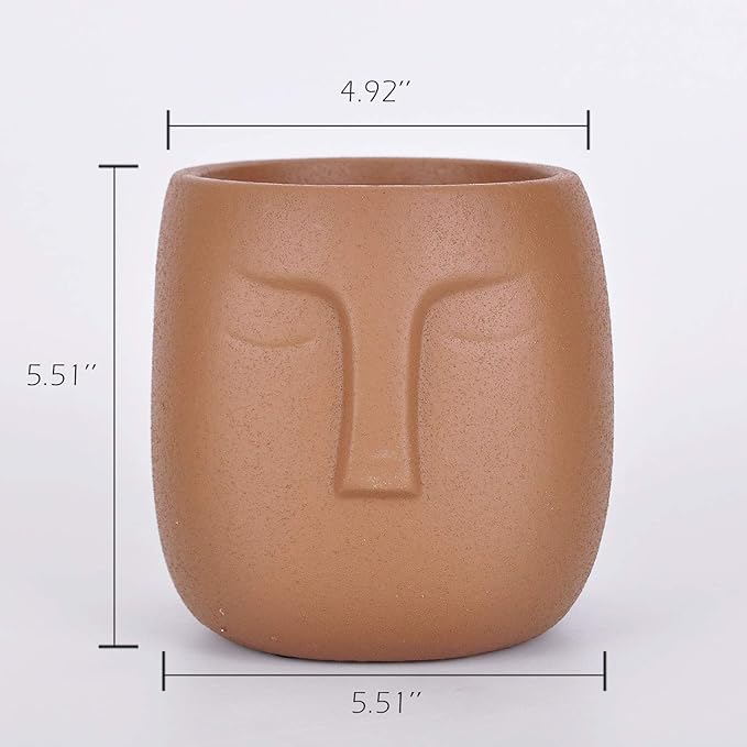 VanEnjoy 5.5 Inches Brown Ceramic Head Face Planter Pot for Plants, Modern Indoor/Outdoor Vase, Face Statue Plant Pot for Home Decoration