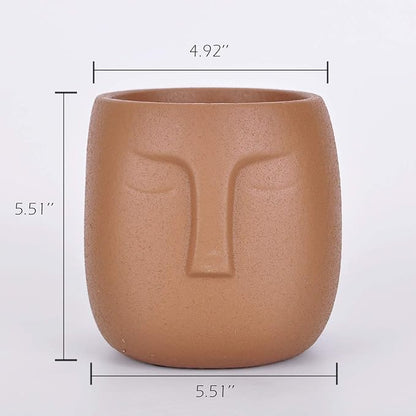 VanEnjoy 5.5 Inches Brown Ceramic Head Face Planter Pot for Plants, Modern Indoor/Outdoor Vase, Face Statue Plant Pot for Home Decoration