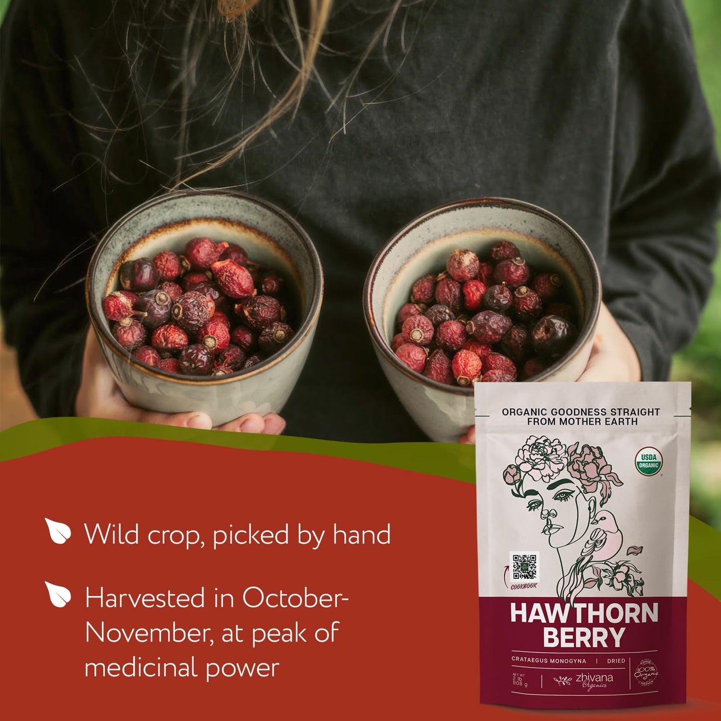 Hawthorn Berry Tea Organic (32oz.) - Hawthorne Berries for Herbal Tea, Tinctures, Recipes - Wild Crop - European Origin