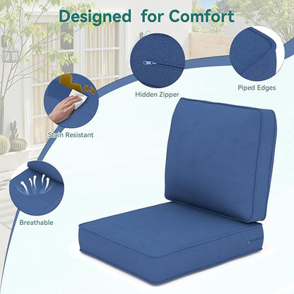 Outdoor Chair Cushions 23" x 24" x 4", Patio Deep Seat Replacement Cushions Set with Zippered Removable Cover, Weather-Resistant Olefin Fabric for Garden Chair Sofa Couch, Set of 4, Blue