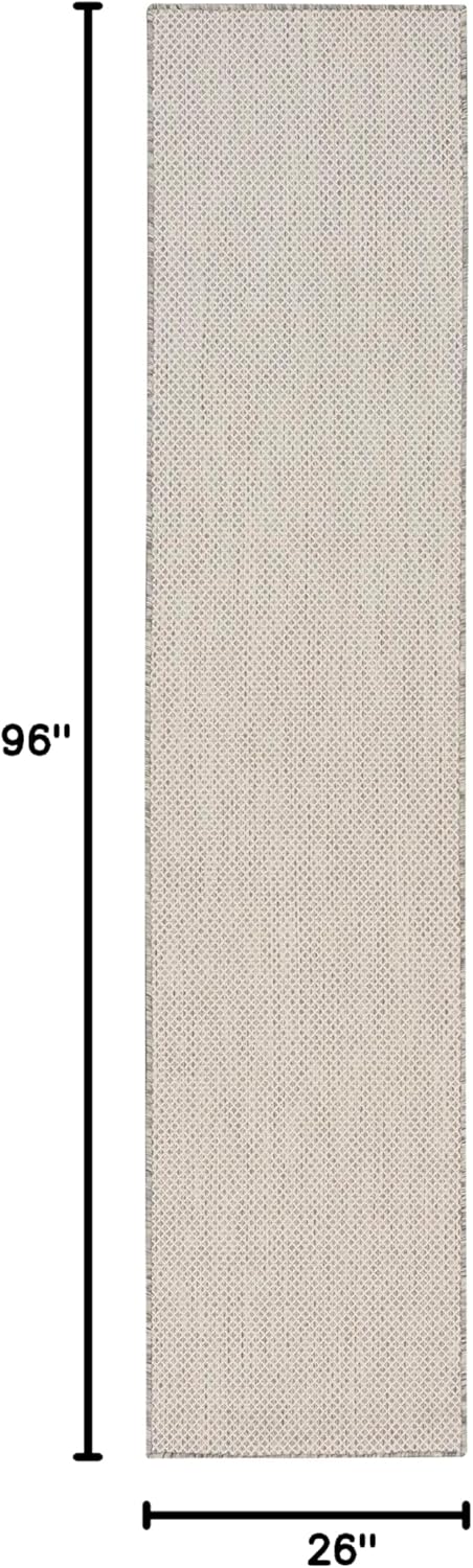 Nourison Home Courtyard Indoor/Outdoor Ivory/Silver 2'2" x 8' Area Rug, Easy Cleaning, Non Shedding, Bed Room, Living Room, Dining Room, Backyard, Deck, Patio (2x8)
