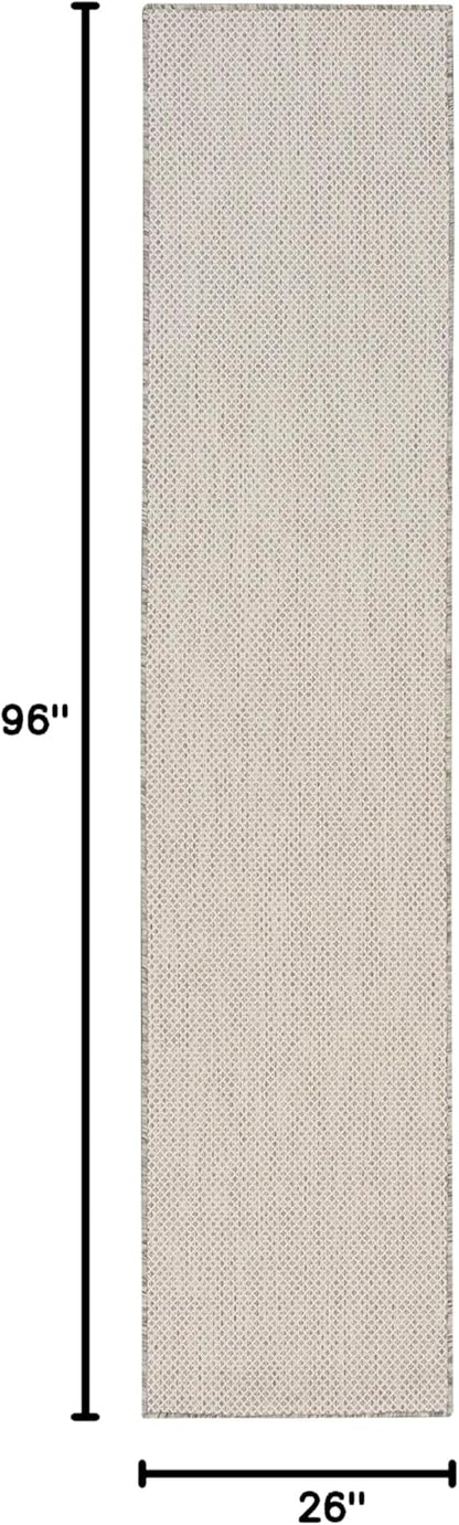 Nourison Home Courtyard Indoor/Outdoor Ivory/Silver 2'2" x 8' Area Rug, Easy Cleaning, Non Shedding, Bed Room, Living Room, Dining Room, Backyard, Deck, Patio (2x8)