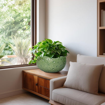 Ceramic Pots for Plants - 10 Inch Plant Pot for Indoor Outdoor, Round Bonsai Pots with Drainage Hole, Modern Planter, Decorative Flower Pot, Living Room Decor, Gifts for Plant Lovers, Green