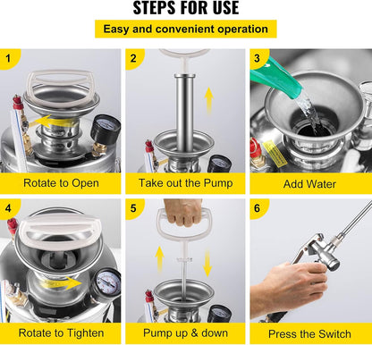 Happybuy 1.5 Gallon Stainless Steel Sprayer, 16" Wand&3.3FT Reinforced Hose, Hand Pump Sprayer with Pressure Gauge, Safety Valve&Adjustable Nozzle, Weed Sprayers for Lawn, Gardening & Sanitizing