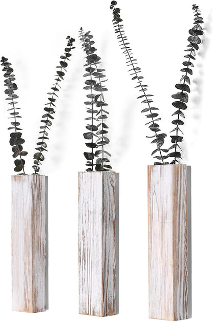 Wooden Wall Planter Set of 3 - Modern Home Decor for Living Room, Bedroom, Bathroom - Vintage Finish Planter for Dried Flowers, Faux Greenery, Indoor Plants