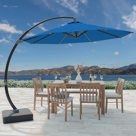 Outdoor Patio Umbrella with Sand Bag Included, 11 FT Deluxe Curvy Cantilever Umbrella Offset Hanging Umbrella with 360° Rotation for Market, Pool, Garden, Backyard, Deck