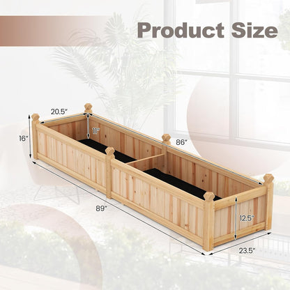 Giantex Wood Raised Garden Bed, Planting Bed with Corner Drainage, Non-Woven Liner for Growing Vegetables, Flowers, Herbs, Fruits, 89”x23.5”x16” Divisible Planter Box for Backyard, Garden, Lawn