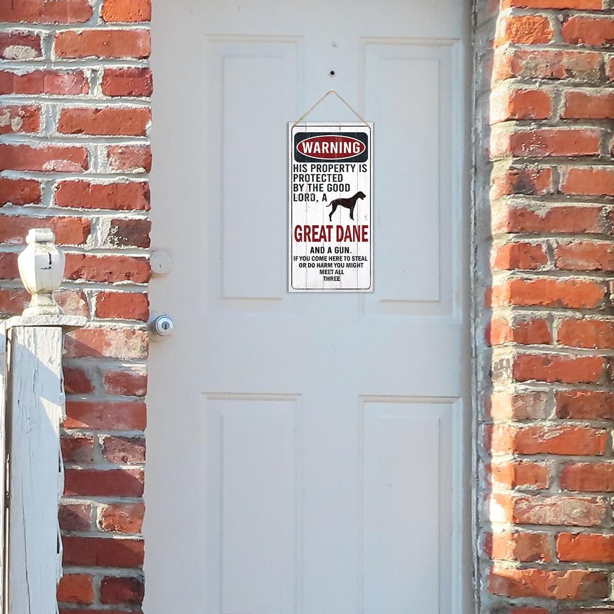 Warning Sign, This Property Is Protected By The Goodlord, A Great Dane And A Gun Warning Wood Plaque Sign, Funny Door Signs, Decorative Wood Hanging Suspension Plaque, Farmhouse Wooden Wall Decor