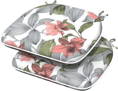 Indoor/Outdoor Chair Cushions 16x17 Inch, Patio Chair Cushions with Ties, All Weather Seat Cushions for Patio Furniture Home Garden Chair Use, Set of 2, Clemens Noir Pink