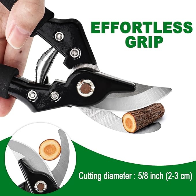 Bypass Pruning Shears Garden Clippers, Gardening Scissors with Sharp, Rust Resistant Steel Blade