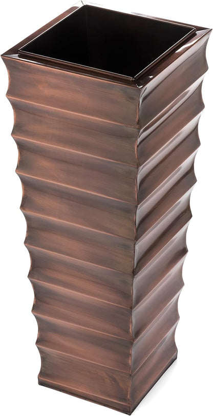 H Potter Copper Ribbed Planter Large for Outdoor Indoor Plants Small Spaces Entryway Patio Porch Tall Metal Planter Decor Vase