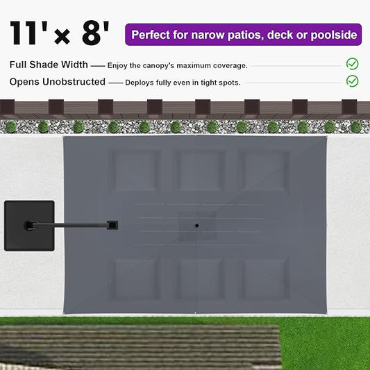 PURPLE LEAF 11' X 8' Left-right Tilting Patio Umbrella Outdoor Cantilever Swivel Rectangle Umbrella with Tilt Aluminum Offset Umbrella with 360-degree Rotation for Garden Deck Pool Patio Light Grey