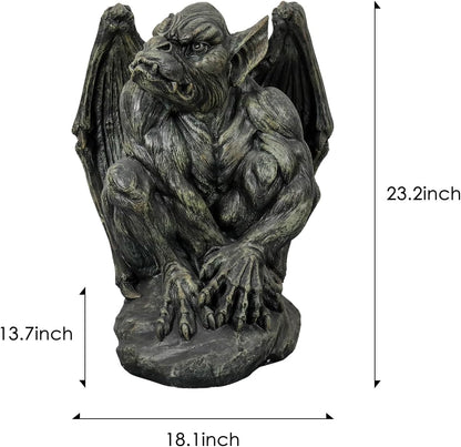 SKYFIRE Sitting Guardian Sculpture - 23.2" Large Silas The Sentry Gargoyle Gothic Statues, Concrete Indoor Outdoor Winged Gargoyle Halloween Figurines for Garden, Lawn, Backyard, Office, Home Decor