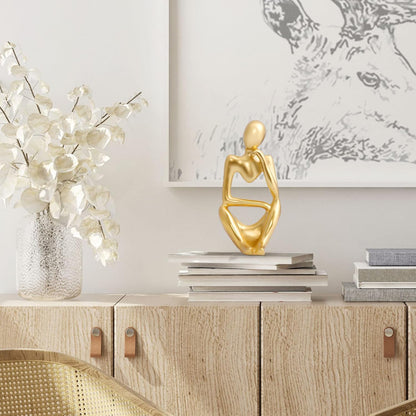 INNOLITES Resin Statue Thinker Style Decoration Abstract Sculptures Collectible Figurines for Home Decor Modern Office Shelf Desktop（Gold-Right