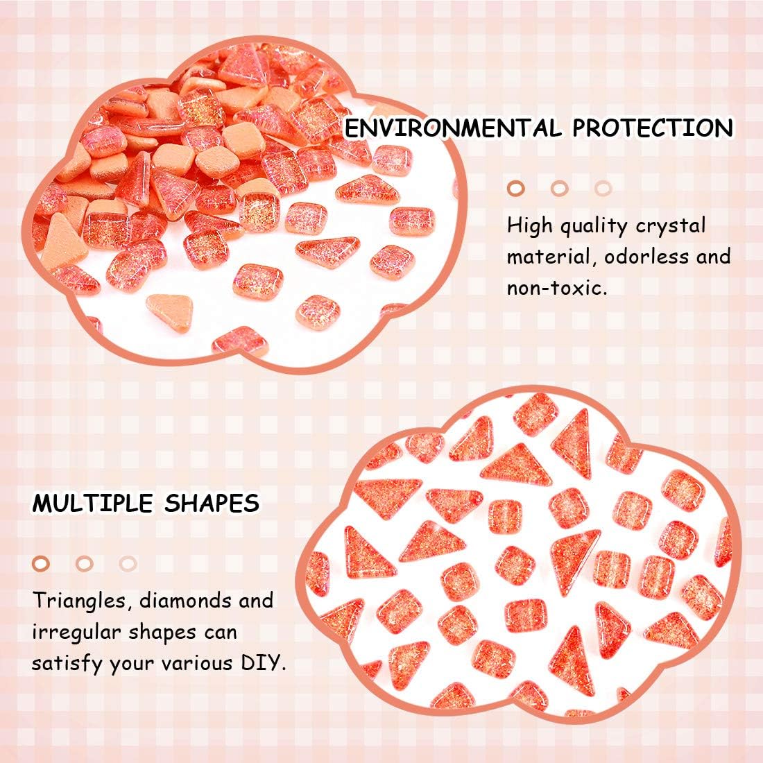 Swpeet 1 Pound Orange Shine Crystal Series Mosaic Tiles Assortment Kit, Square and Triangle Genuine Mosaic Tiles Glitter Crystal Mosaic Perfect for Home Decoration Crafts - Mosaic Tiles U