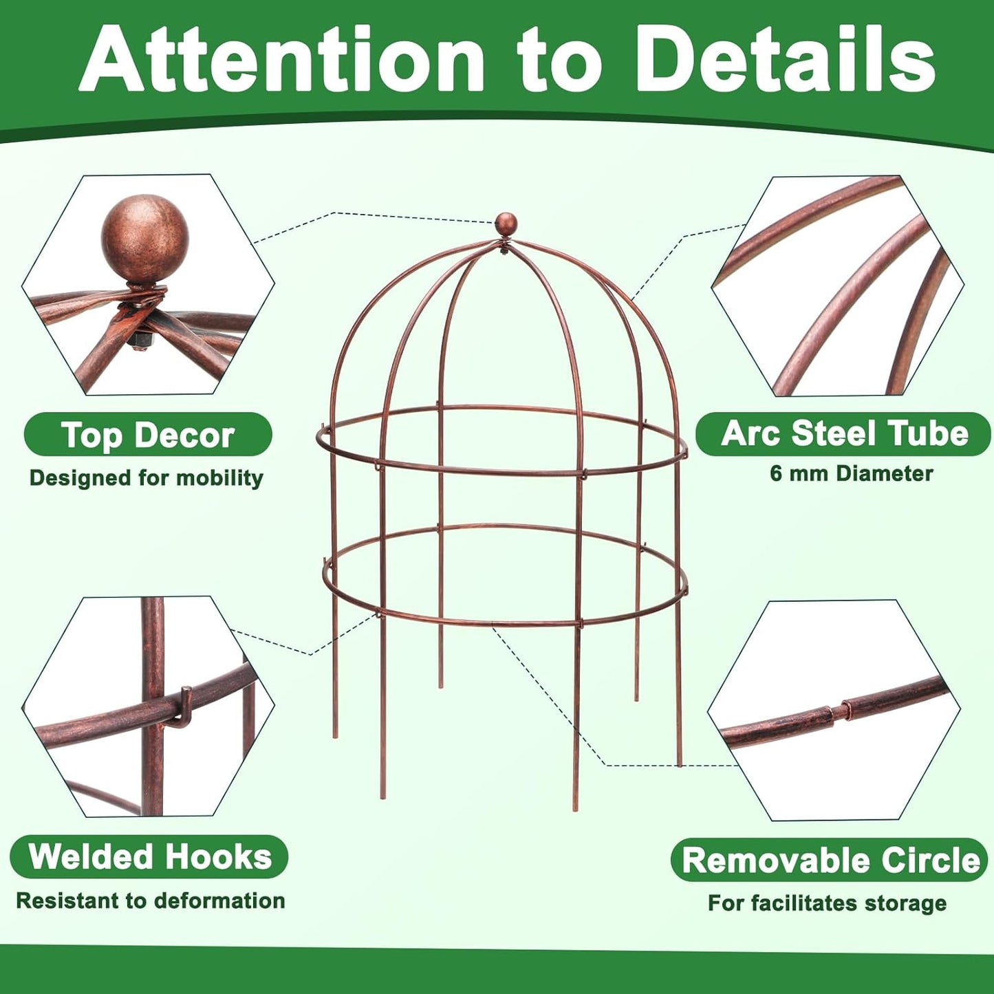 4 Pcs Jardin Bird Cage Plant Support 25" H Large Sturdy Grow-Through Flower Support Peony Cage Climbing Plant Support Trellis Sculptural Garden Decor for Perennial Flowers Vintage Gold