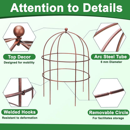 4 Pcs Jardin Bird Cage Plant Support 25" H Large Sturdy Grow-Through Flower Support Peony Cage Climbing Plant Support Trellis Sculptural Garden Decor for Perennial Flowers Vintage Gold