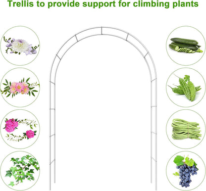 Metal Garden Arch Trellis Arbor, Wedding Arch Stand with Steel Frame,5.3'W * 7.6'H or 7.9'W * 6.3'H Ft,for Garden Arbor Trellis & Climbing Plant, Bridal Party & Ceremony Decorations (White)