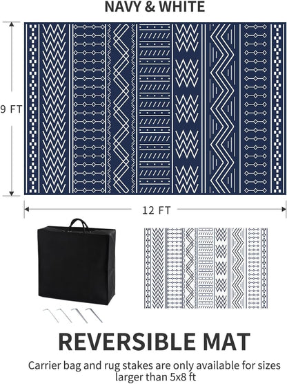 COCOER Outdoor Rug Carpet Waterproof 9x12 ft Patio Rug Mat Indoor Outdoor Area Rug for RV Camping Picnic Reversible Lightweight Plastic Straw Outside Rug for Patio Decor Decoration Boho Rug