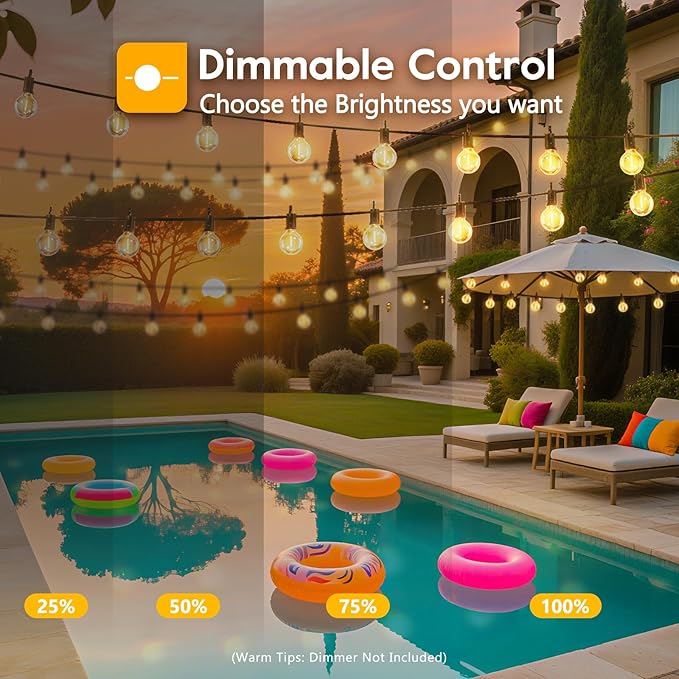 Minetom Outdoor Solar String Lights - 58 Ft Patio Lights with 25 G40 Plastic LED Bulbs, Commercial Waterproof Hanging Globe Light for Backyard Party Bistro Decor