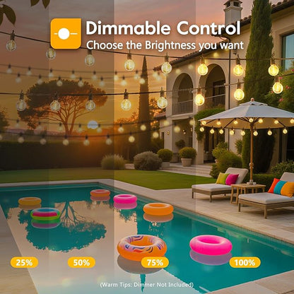 Minetom Outdoor Solar String Lights - 58 Ft Patio Lights with 25 G40 Plastic LED Bulbs, Commercial Waterproof Hanging Globe Light for Backyard Party Bistro Decor