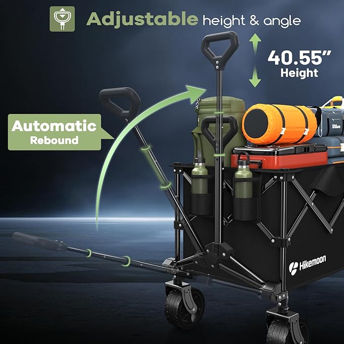 150L Collapsible Wagons Carts Foldable, 360LBS Heavy Duty Folding Beach Cart with Big All-Terrain Wheels, Portable Utility Wagon for Grocery, Shopping, Garden, Sports, Camping, Black