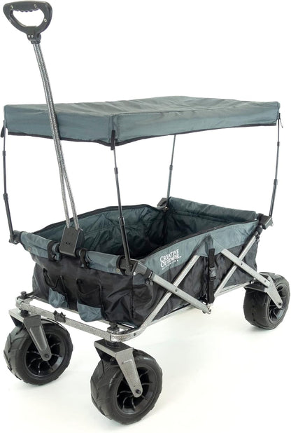 Creative Outdoor Push Pull Stroller Wagon, Beach Hauler XXL with Canopy, Collapsible and Portable Heavy Duty Folding Cart, Supports up to 200lbs Weight Capacity, Giant 10" Wheels