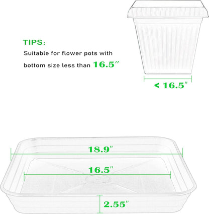 4 Pack Square Plant Saucer Tray 18 inch, Heavy Duty Plastic Plant Saucers for Indoors Outdoor, Flower Plant Drip Trays for Pots, Square Seed Starting Tray, Seedling Growing Trays