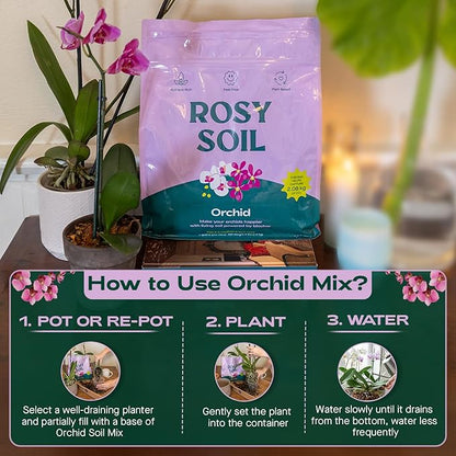 Rosy Soil Orchid Soil Potting Mix - Superior Aeration & Drainage for Orchids - Peat-Free, Microbially Active Biochar Powered Soil for Orchid Plants - Ideal for Indoor Gardening - 4 Quarts