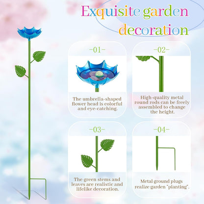 Bee Watering Station for Garden, 2 Pack Bee Drinking Station with Umbrella Design, Metal Butterfly Feeder Bee Baths for Outdoor Garden Yard Decor (Blue,Yellow)