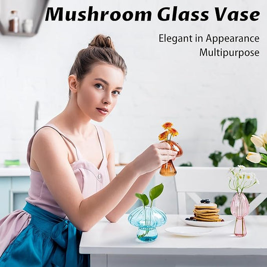 Plant Propagation Station, Set of 6 Colored Mushroom Vase, Propagation Stations, Small Plant Terrarium, Unique Crystal Mushroom Jars for Plants for Hydroponics Home Garden Office Decoration (Colorful)
