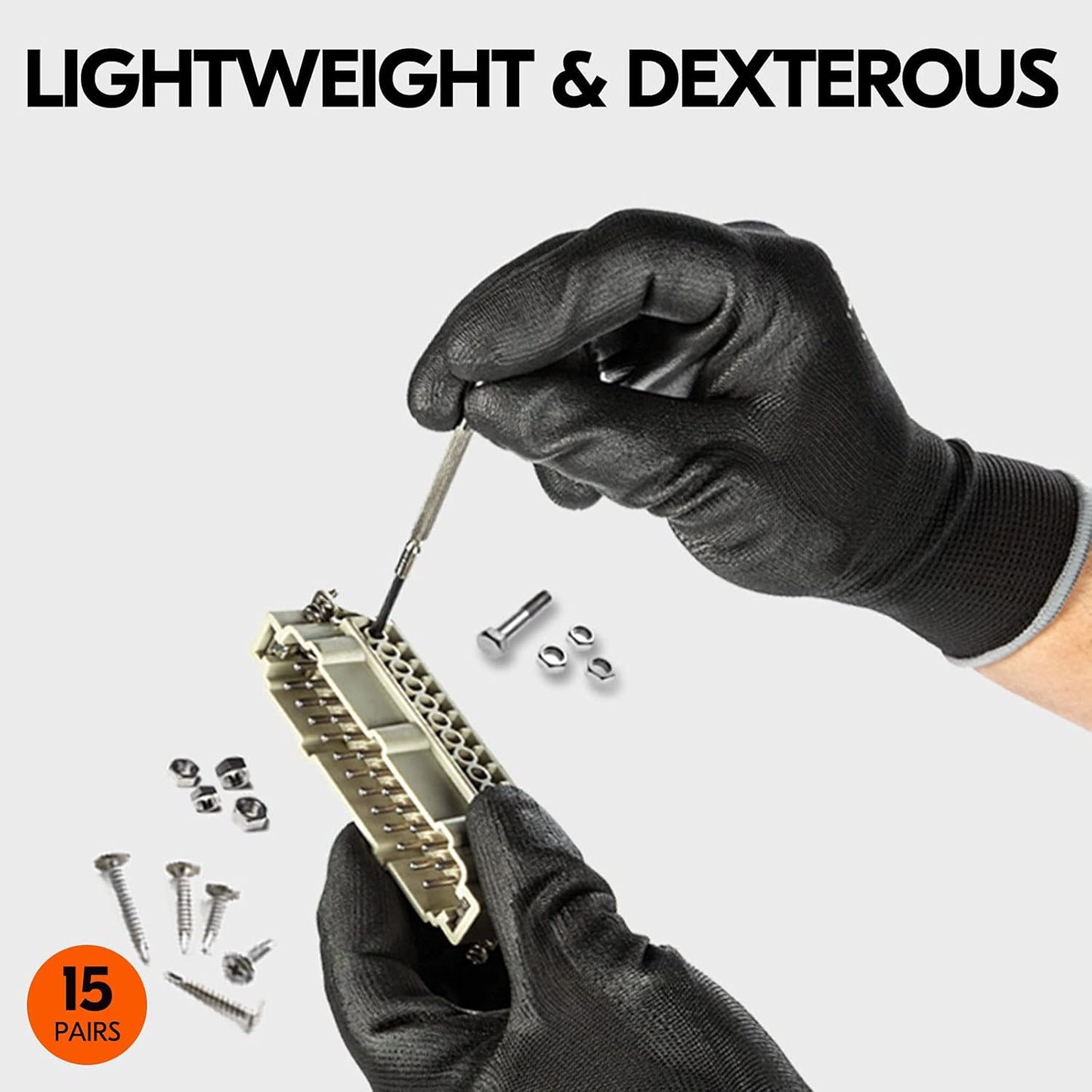 Vgo... 15-Pairs Safety Work Gloves, Gardening Gloves, Polyurethane Coated, Dipping Gloves, Latex Free (Size M, Black, PU2103)