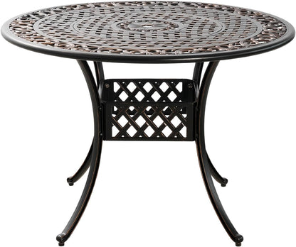42" Round Cast Aluminum Patio Table with 4-6 Person,Outdoor Patio Dining Table with 1.7" Umbrella Hole,Metal Patio Table for Garden,Porch,Yard,Bronze