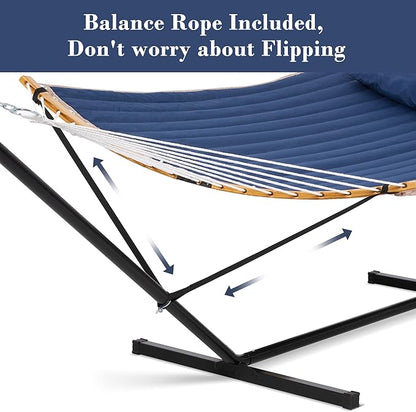 SUNCREAT Portable Outdoor Hammock with Stand, Heavy Duty Hammock with Carrying Bag, Soft Pillow, Balance Ropes, Dark Blue