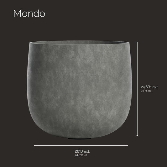 Mondo Large Planter – Grey Stone Finish – Fiberglass Indoor/Outdoor and Weather-Resistant Round Planter (26" D x 24.6" H Exterior, 24.6" D x 24" H Interior)