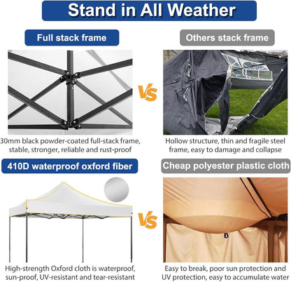 COBIZI 10x10 Heavy Duty Pop up Canopy Tent with 4 Removable Sidewalls, Ez Pop up Canopy with Portable Bag, Commercial Gazebo Waterproof Sunshade for All Weather Party Camp Stall Patio