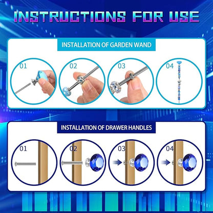 DIY Fairy Wand Garden Beads Stakes Wands Kit,Multiple Color Scheme European Beads Crystal Diamond Tops and 12 or 10 Inch Threaded Rods,Stainless Steel Stakes with Diamond Toppe(Purple+Aqua+Sapphire)