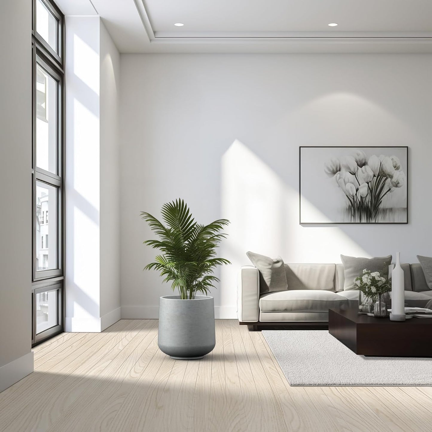 Kante 15.3" Dia Round Concrete Planter,Large Planter Pots Containers with Drainage Holes for Patio, Balcony, Backyard, Living Room