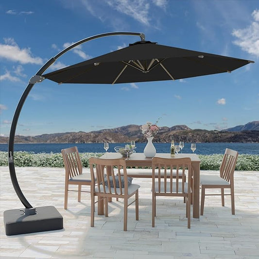 Outdoor Patio Umbrella with Sand Bag Included, 11 FT Deluxe Curvy Cantilever Umbrella Offset Hanging Umbrella with 360° Rotation for Market, Pool, Garden, Backyard, Deck
