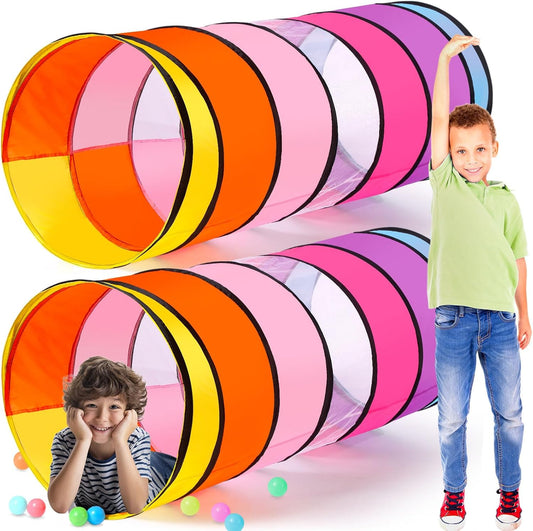 27.6 Inch Large Play Tunnel for Kids Pop Up Play Tunnel Tent Colorful Crawl Tunnel for Toddlers Babies Children or Dogs, Collapsible Gift for Boy Girl Tunnel Toys Indoor Outdoor (2 Pcs)