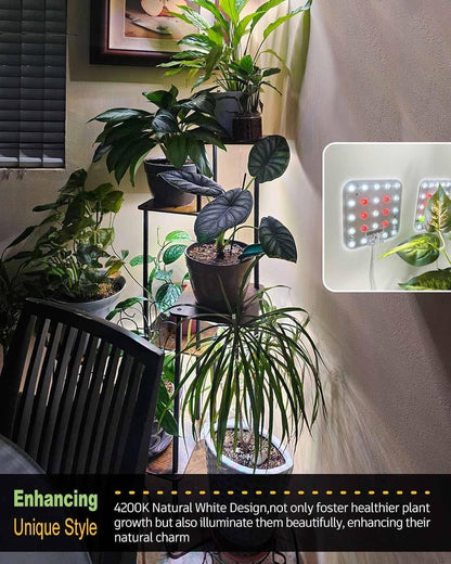 DOMMIA Grow Light,Full Spectrum Plant Light Panel with 6/12/16H Auto On/Off Timer, 4 Dimmable Levels, Suitable for Hydroponics, Seedlings, Succulents, Veg, Flowers & More(No Adapters)