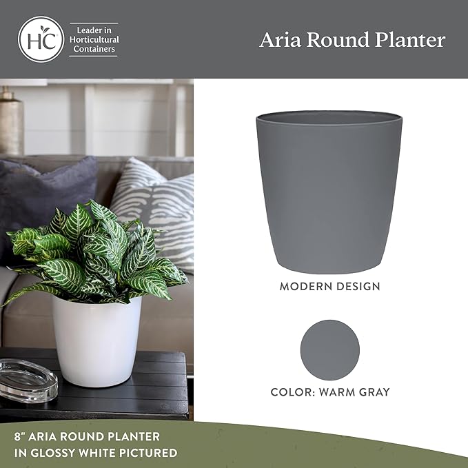 The HC Companies Aria Round Self-Watering Pot - Lightweight Plastic Planter for Herbs & More - Durable Plant Pots for Indoor Plants & Outdoor Plants (12" Warm Gray, Pack of 2)