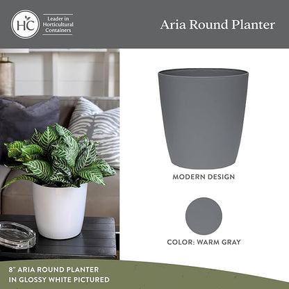 The HC Companies Aria Round Self-Watering Pot - Lightweight Plastic Planter for Herbs & More - Durable Plant Pots for Indoor Plants & Outdoor Plants (12" Warm Gray, Pack of 2)
