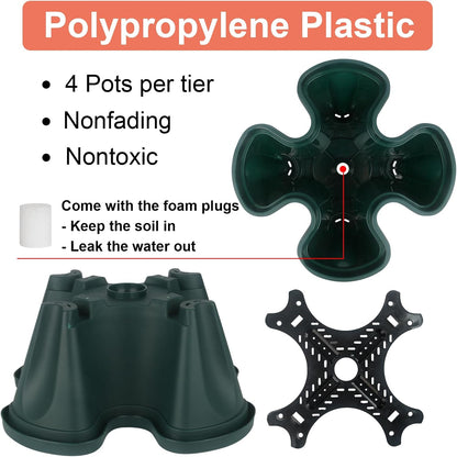 DUNCHATY Stackable Planter, Vertical Strawberry Planter with Garen Tool Set, Indoor/Outdoor 5 Tier Herb Planter Pots for Growing Vegetables and Succulents, Pine Green