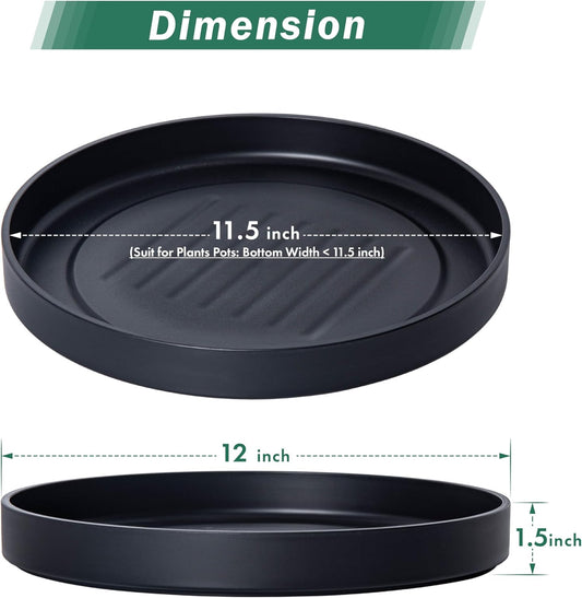 Phoenix Vine 12 Inch Plastic Plant Saucer Water Drip Tray, Heavy Sturdy Round Plant Drainage Tray for Indoors Outdoor, Matte Black, 21-TY-12B-1