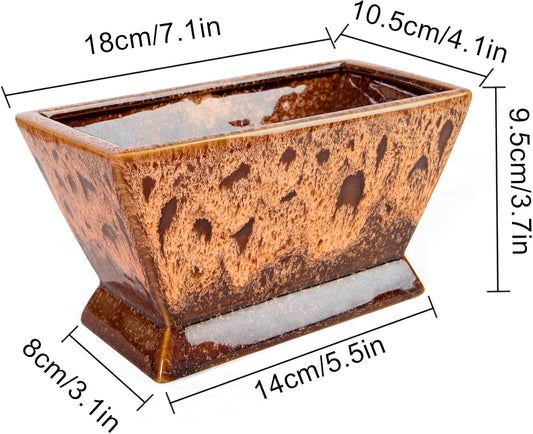 ARTKETTY Succulent Pots - 7 Inch Large Plant Pot with Drainage, Shallow Ceramic Bonsai Pots Succulent Planters for Indoor Outdoor Plants, Modern Cactus Planter Decorative Home Office