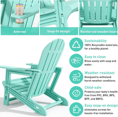 Adirondack Chairs Set of 2, Tool-Free Assembly All-Weather Plastic Adirondack Chairs, HDPE Fire Pit Chairs with Cup Holder, Outdoor Chair for Patio Garden (Aruba)