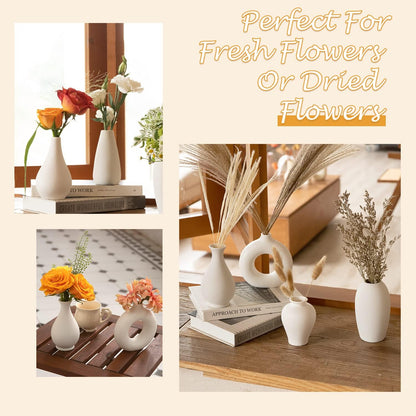 Ceramic Bud Vase Set of 8, Small Vase for Flowers, White Mini Bud Vase in Bulk for Centerpieces, Rustic White Ceramic Vase Set for Flowers, Room Décor, Wedding Party