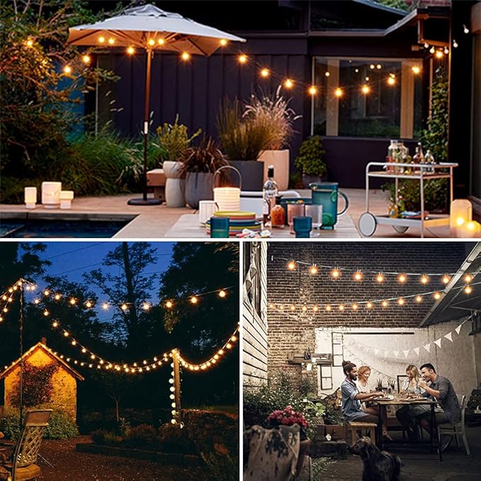 Solar Outdoor String Lights, 25FT Patio Lights String Waterproof with 20 Warm White LED Shatterproof ST58 Bulbs, Perfect for Garden, Backyard, Pergola, Party, Cafe, Camping Decoration (25FT)